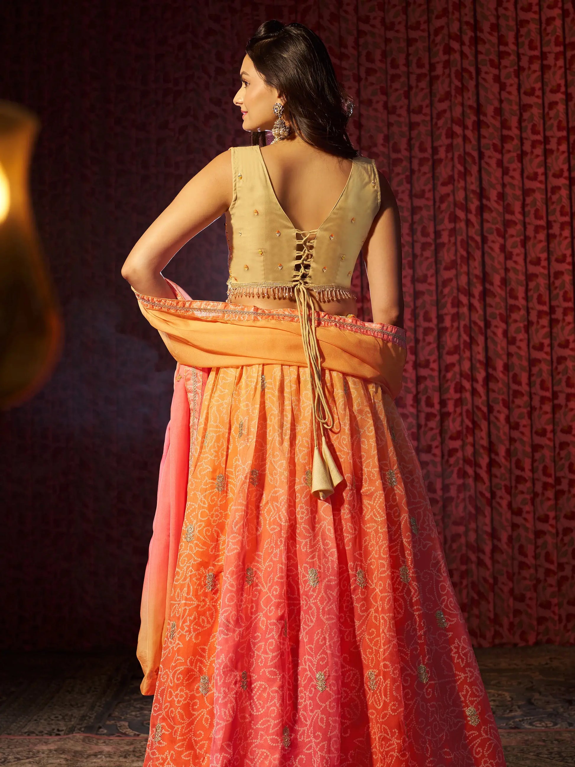 Charming Orange Printed Organza Wedding Lehenga Choli With Dupatta - Zeel Clothing