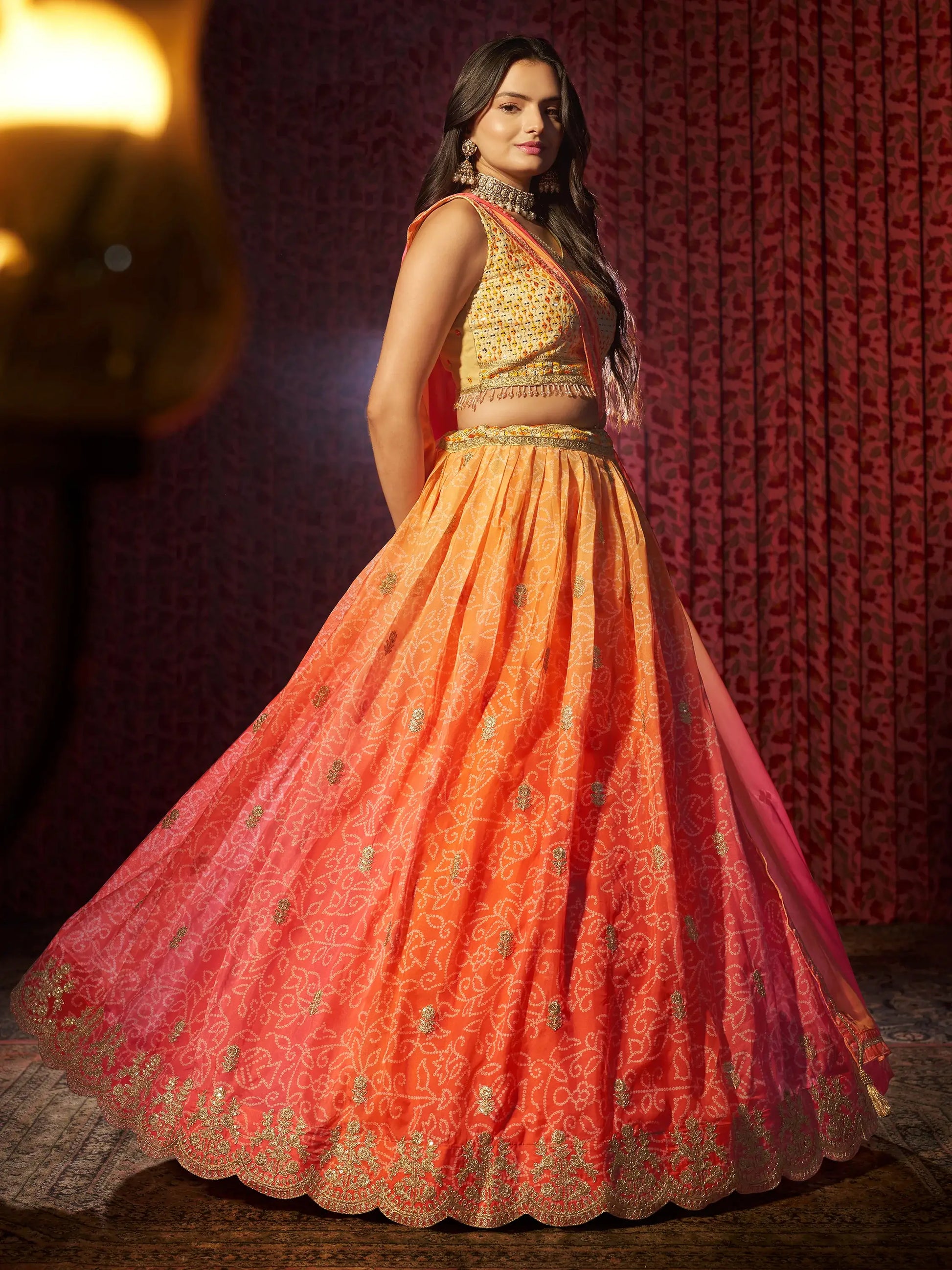 Charming Orange Printed Organza Wedding Lehenga Choli With Dupatta - Zeel Clothing