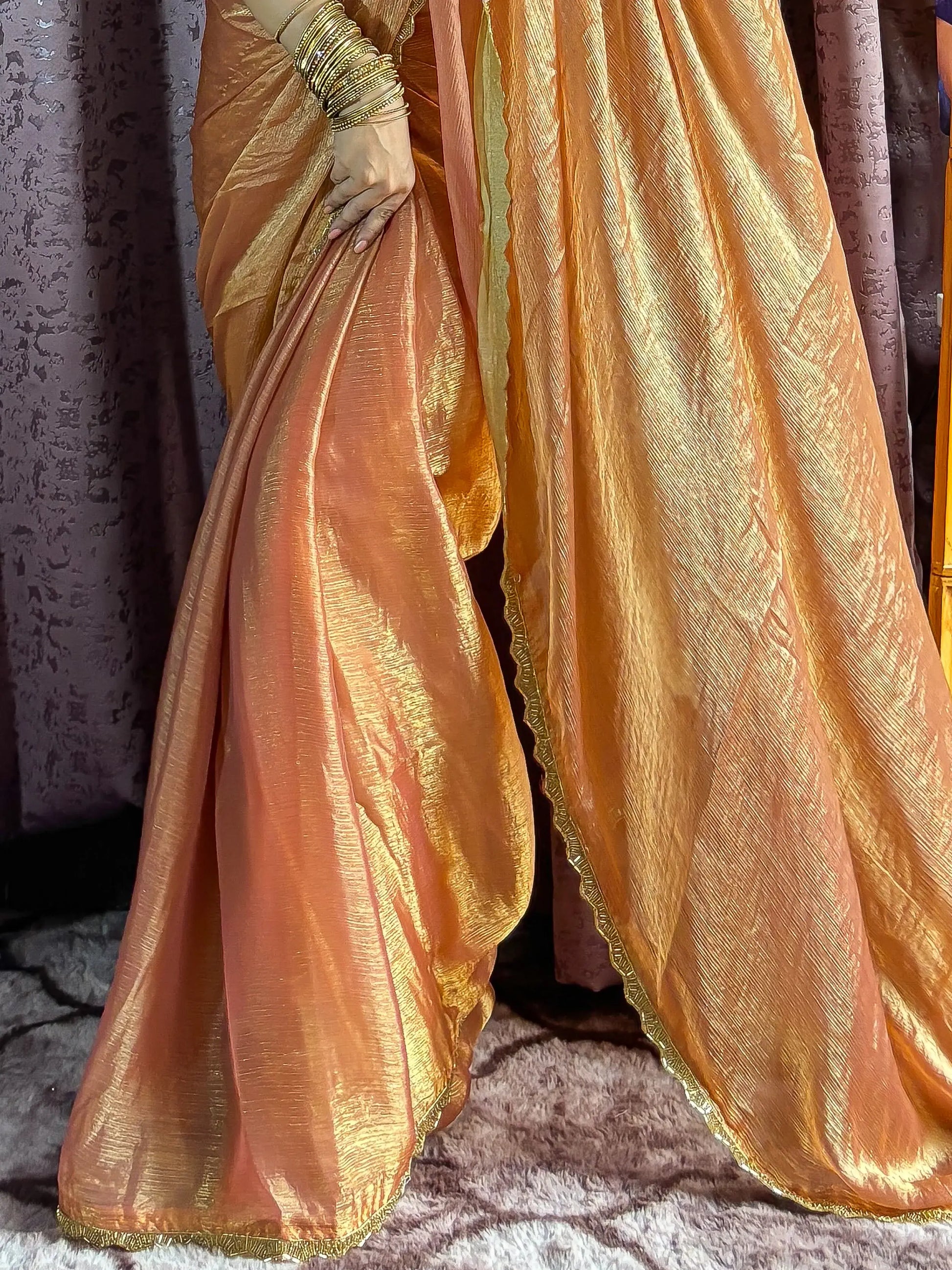 Charming Orange Silk Beads Hand Work Saree With Blouse - Zeel Clothing