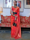 Charming Orange Zari Weaving Silk Event Wear Saree With Blouse - Zeel Clothing