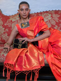 Charming Orange Zari Weaving Silk Event Wear Saree With Blouse - Zeel Clothing