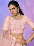 Charming Peach Embroidered Net Lehenga Choli With Dupatta - Zeel Clothing