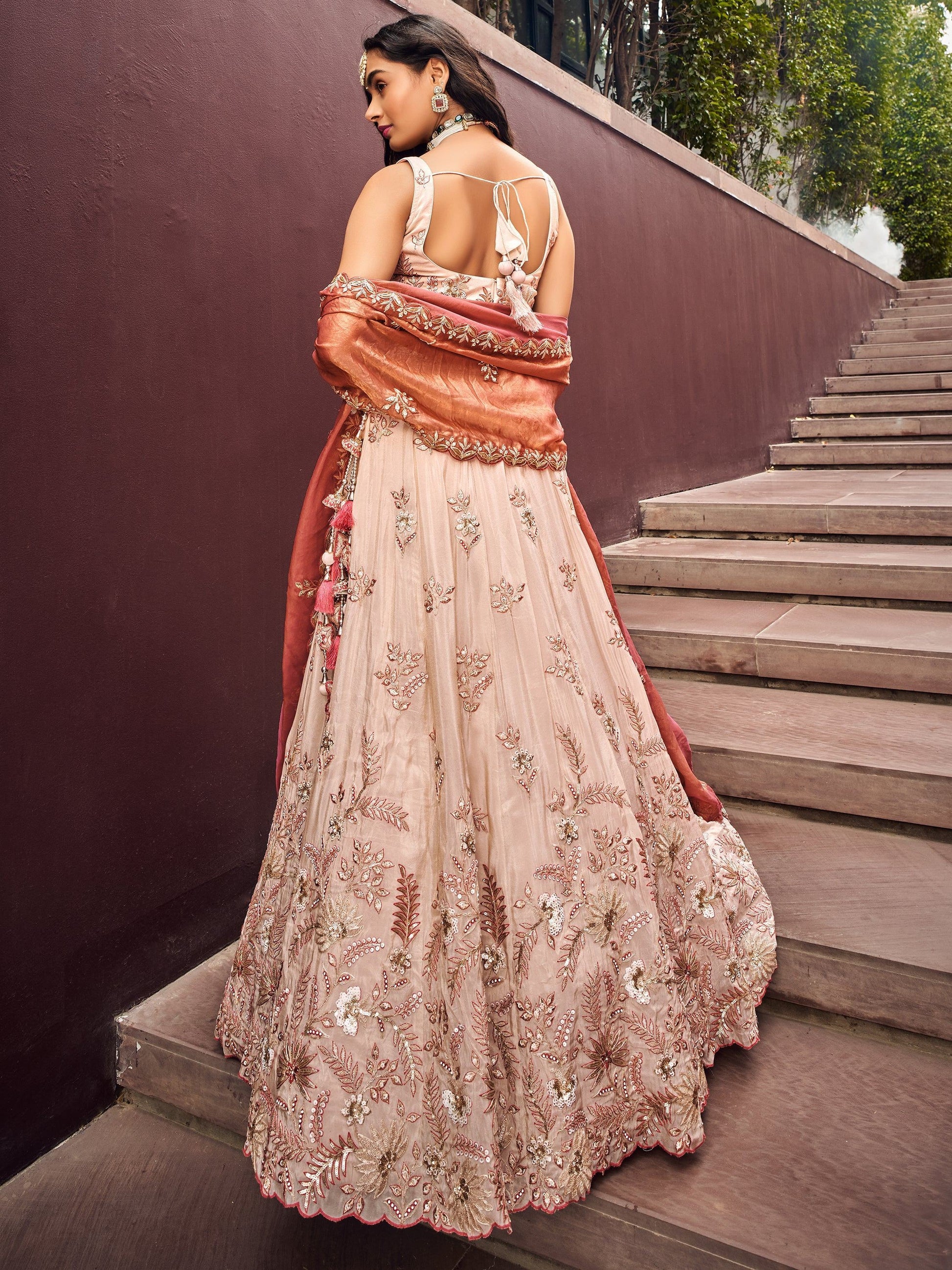 Charming Peach Embroidered Rayon Engagement Wear Lehenga Choli - Zeel Clothing