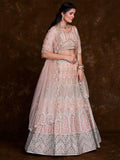 Charming Peach Thread Embroidered Net Reception Wear Lehenga Choli - Zeel Clothing
