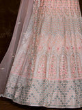 Charming Peach Thread Embroidered Net Reception Wear Lehenga Choli - Zeel Clothing