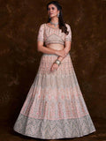 Charming Peach Thread Embroidered Net Reception Wear Lehenga Choli - Zeel Clothing