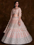 Charming Peach Thread Embroidered Net Reception Wear Lehenga Choli - Zeel Clothing
