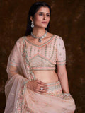 Charming Peach Thread Embroidered Net Reception Wear Lehenga Choli - Zeel Clothing