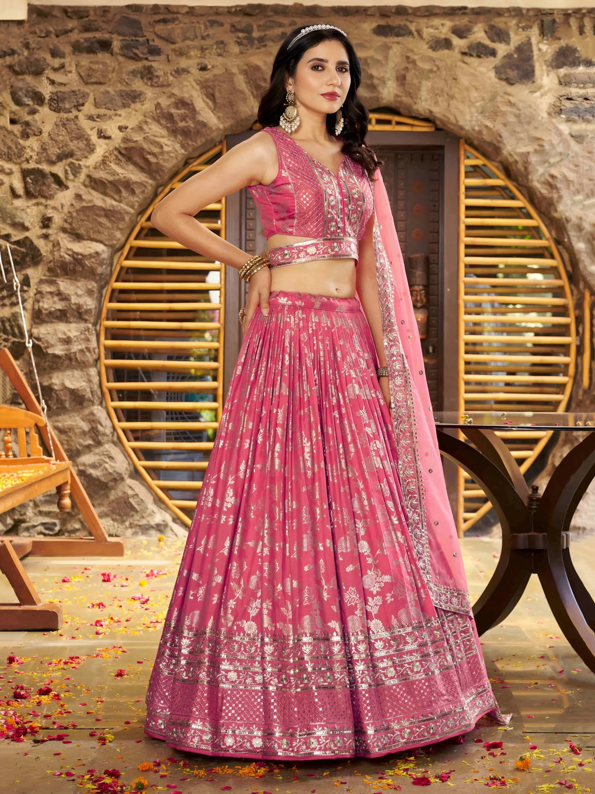 Charming Peach Zari Silk Ceremonial Wear Lehenga Choli With Dupatta - Zeel Clothing