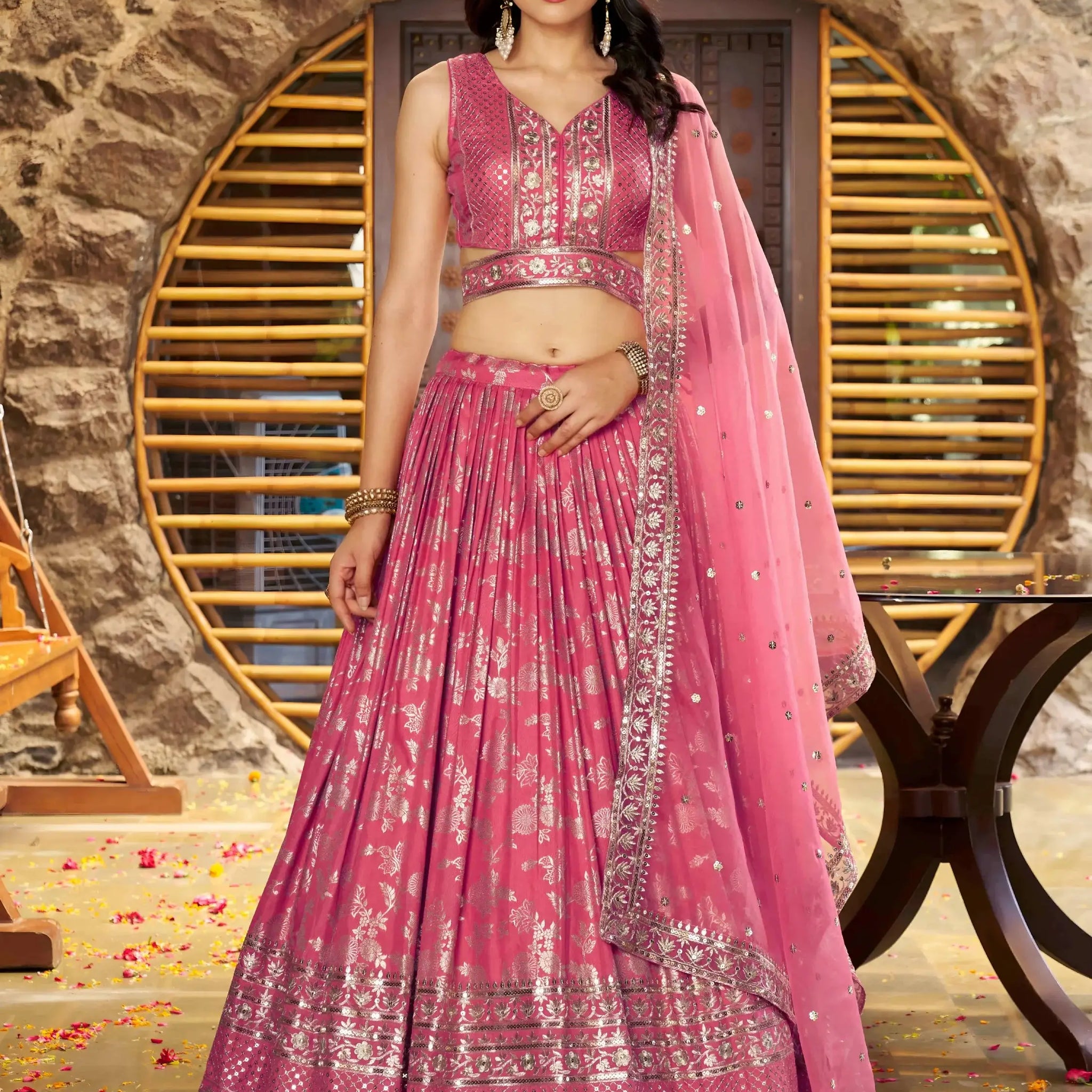 Charming Peach Zari Silk Ceremonial Wear Lehenga Choli With Dupatta - Zeel Clothing