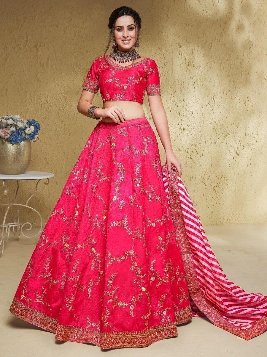 Charming Pink Embroidered Silk Wedding Wear Lehenga Choli