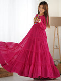 Charming Pink Laheriya Printed Georgette Navratri Wear Gown - Zeel Clothing