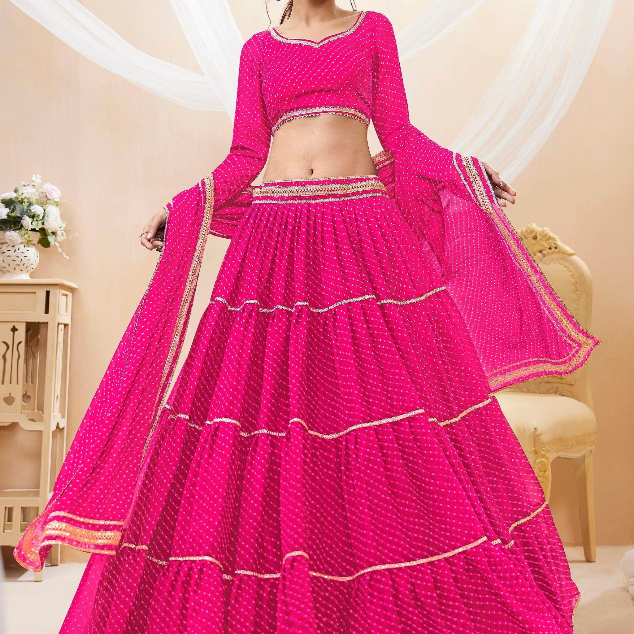 Charming Pink Leheriya Printed Georgette Traditional Lehenga Choli - Zeel Clothing