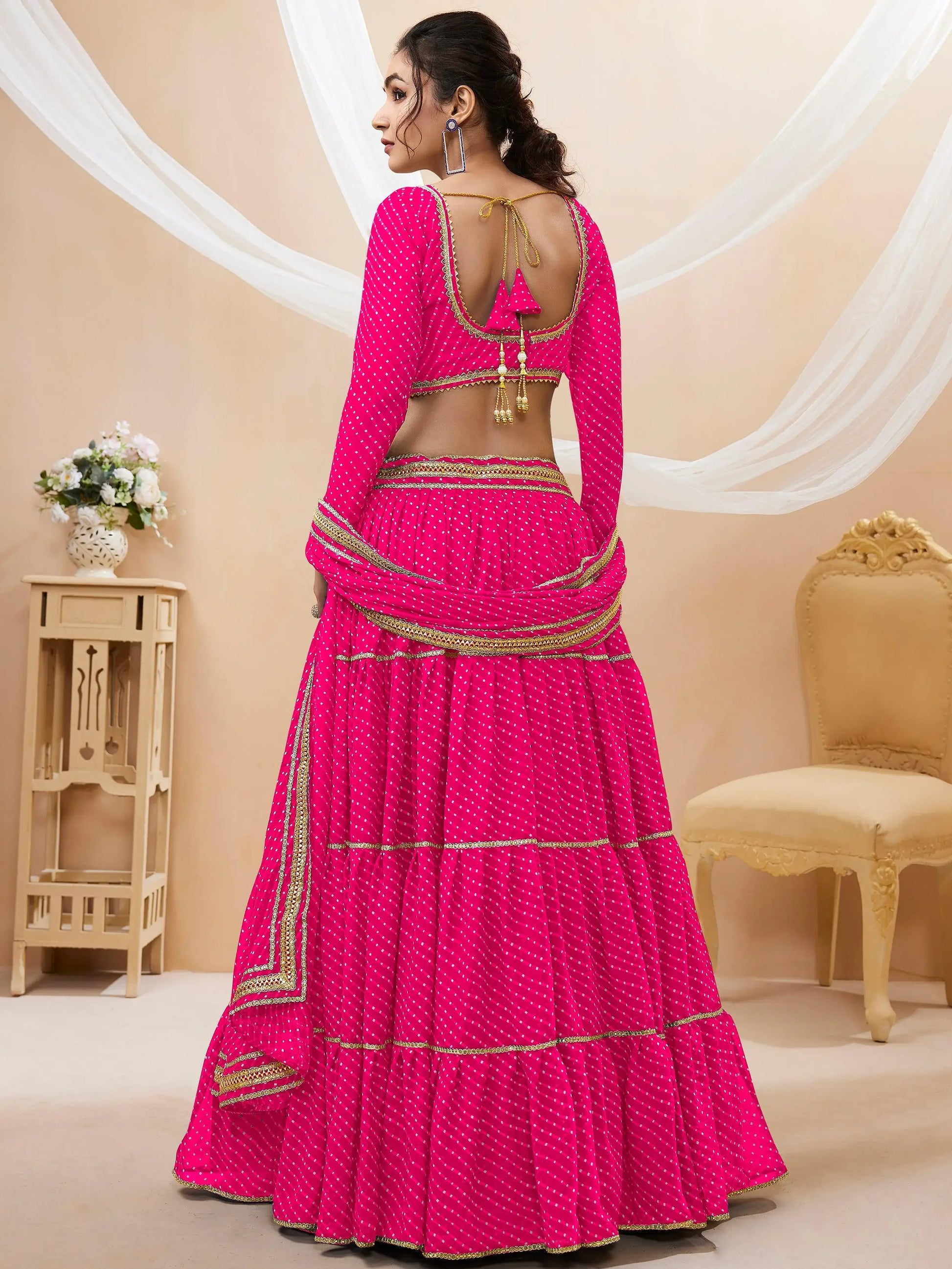 Charming Pink Leheriya Printed Georgette Traditional Lehenga Choli - Zeel Clothing