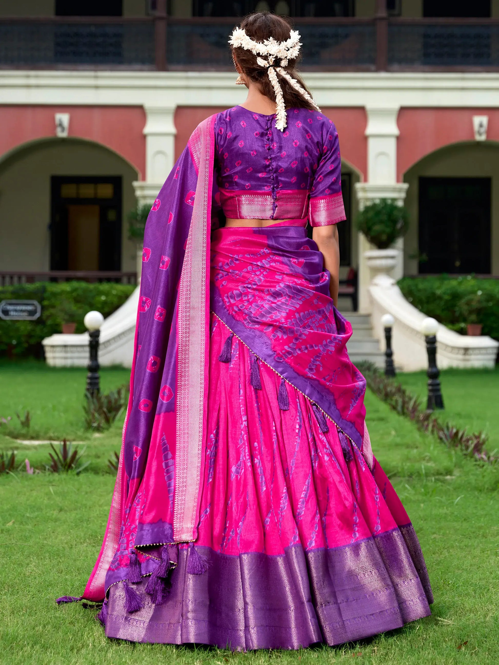 Charming Pink Shibori Printed Silk Lehenga Choli With Dupatta - Zeel Clothing