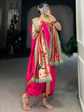 Charming Pink Zari Weaving Nauvari Bridal Saree With Orange Dupatta - Zeel Clothing