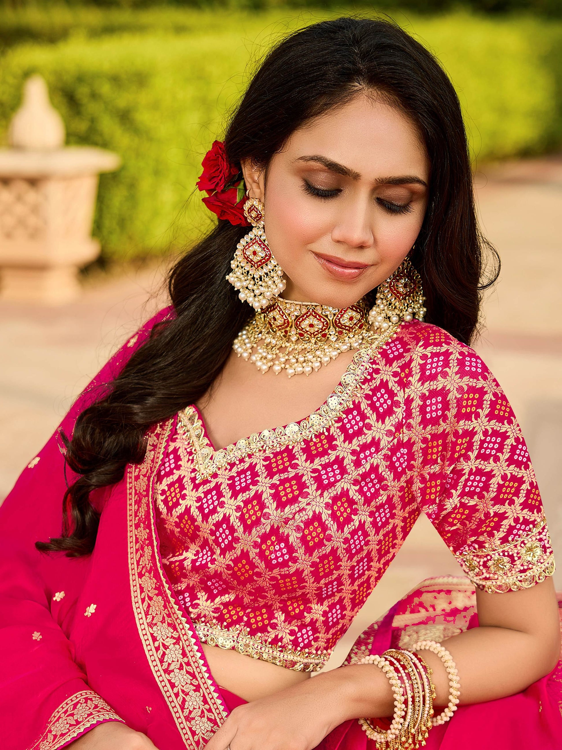 Charming Pink Zari Weaving Silk Engagement Wear Saree With Blouse
