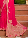 Charming Pink Zari Weaving Silk Engagement Wear Saree With Blouse