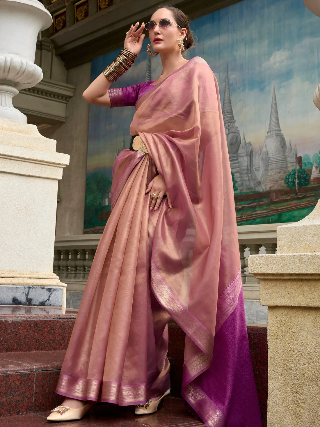 Charming Pink Zari Weaving Silk Festival Wear Saree With Blouse - Zeel Clothing