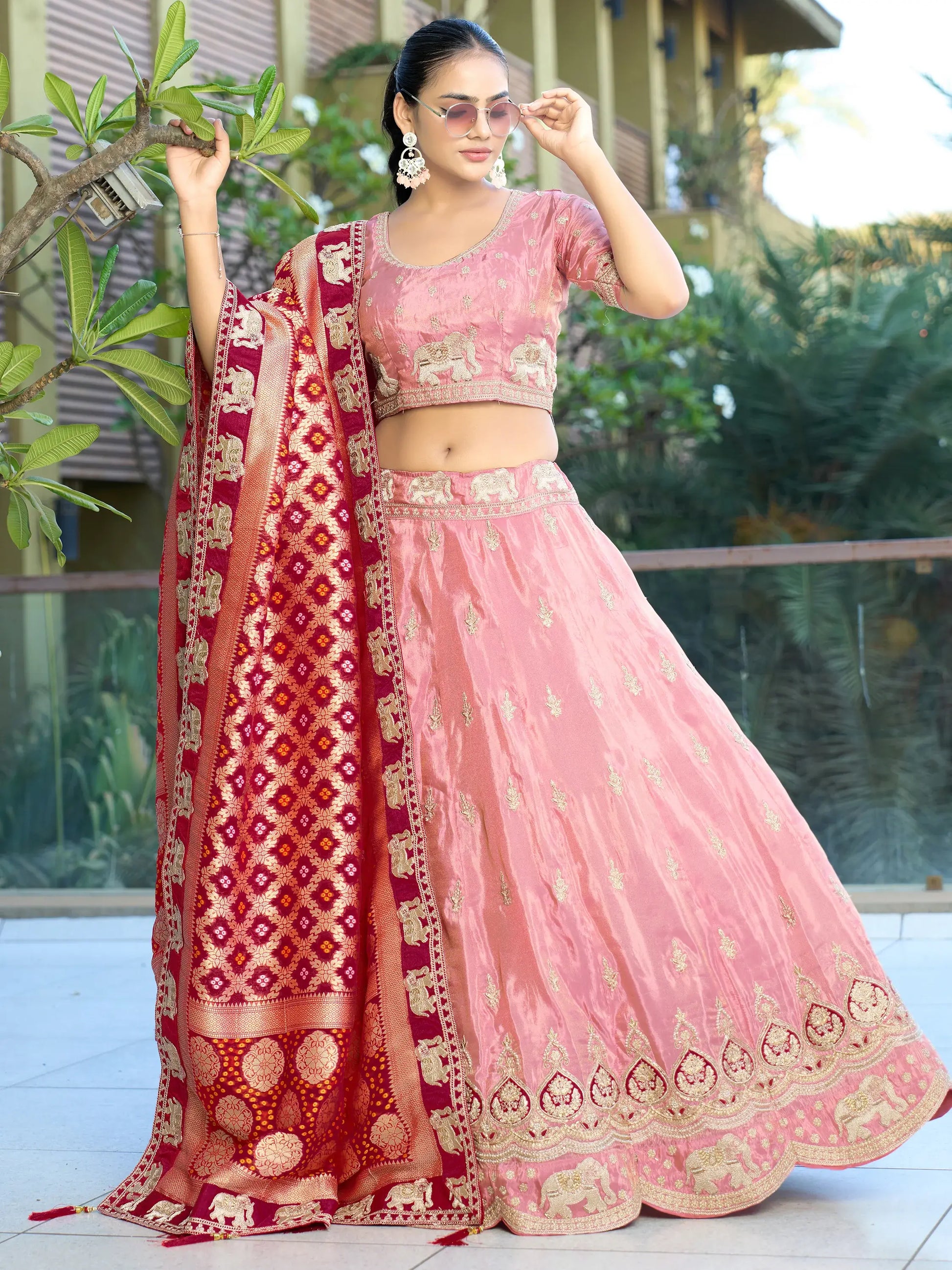 Charming Pink Zari Work Viscose Sangeet Wear Lehenga Choli - Zeel Clothing
