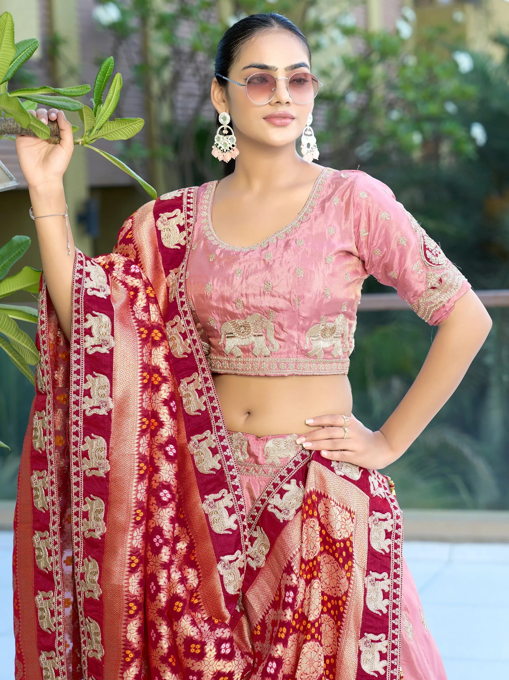Charming Pink Zari Work Viscose Sangeet Wear Lehenga Choli - Zeel Clothing