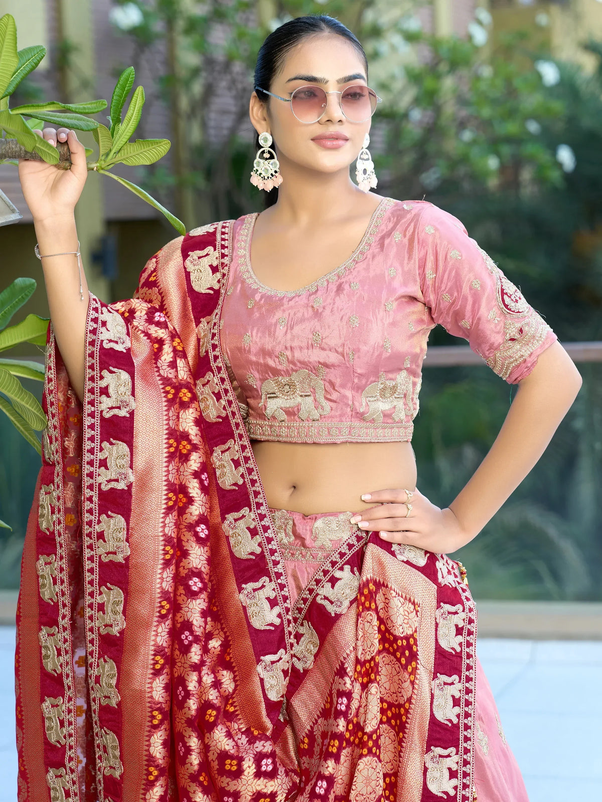 Charming Pink Zari Work Viscose Sangeet Wear Lehenga Choli - Zeel Clothing