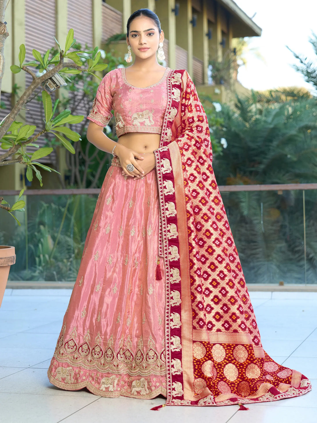 Charming Pink Zari Work Viscose Sangeet Wear Lehenga Choli - Zeel Clothing