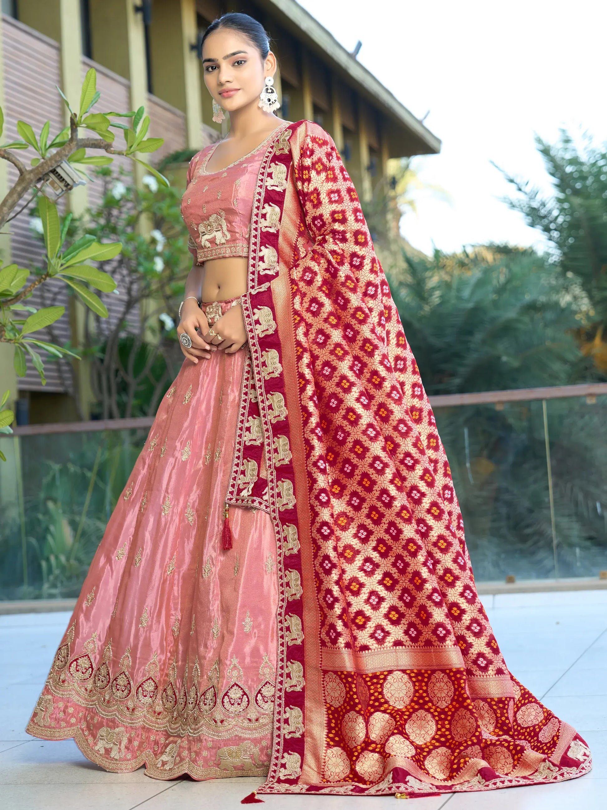 Charming Pink Zari Work Viscose Sangeet Wear Lehenga Choli - Zeel Clothing