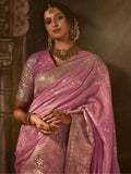 Charming Pink Zari Woven Silk Reception Wear Saree With Blouse - Zeel Clothing