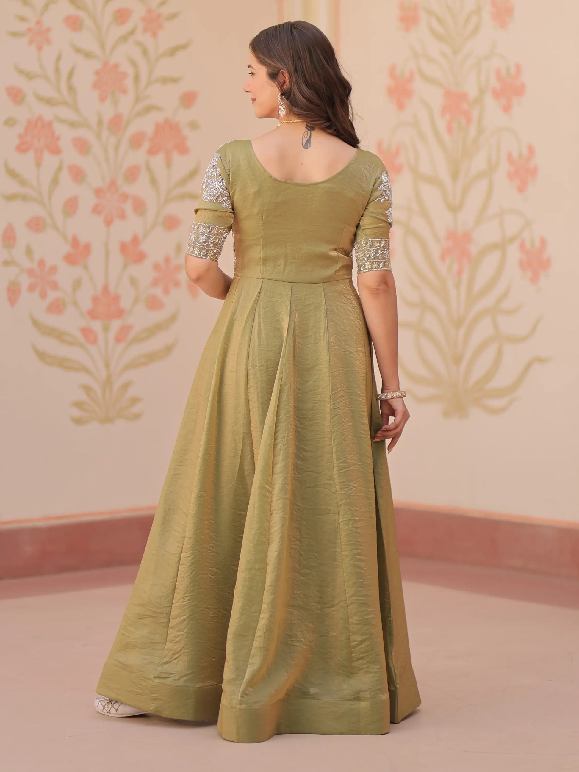 Charming Pista Green Beads Work Organza Event Wear Gown - Zeel Clothing