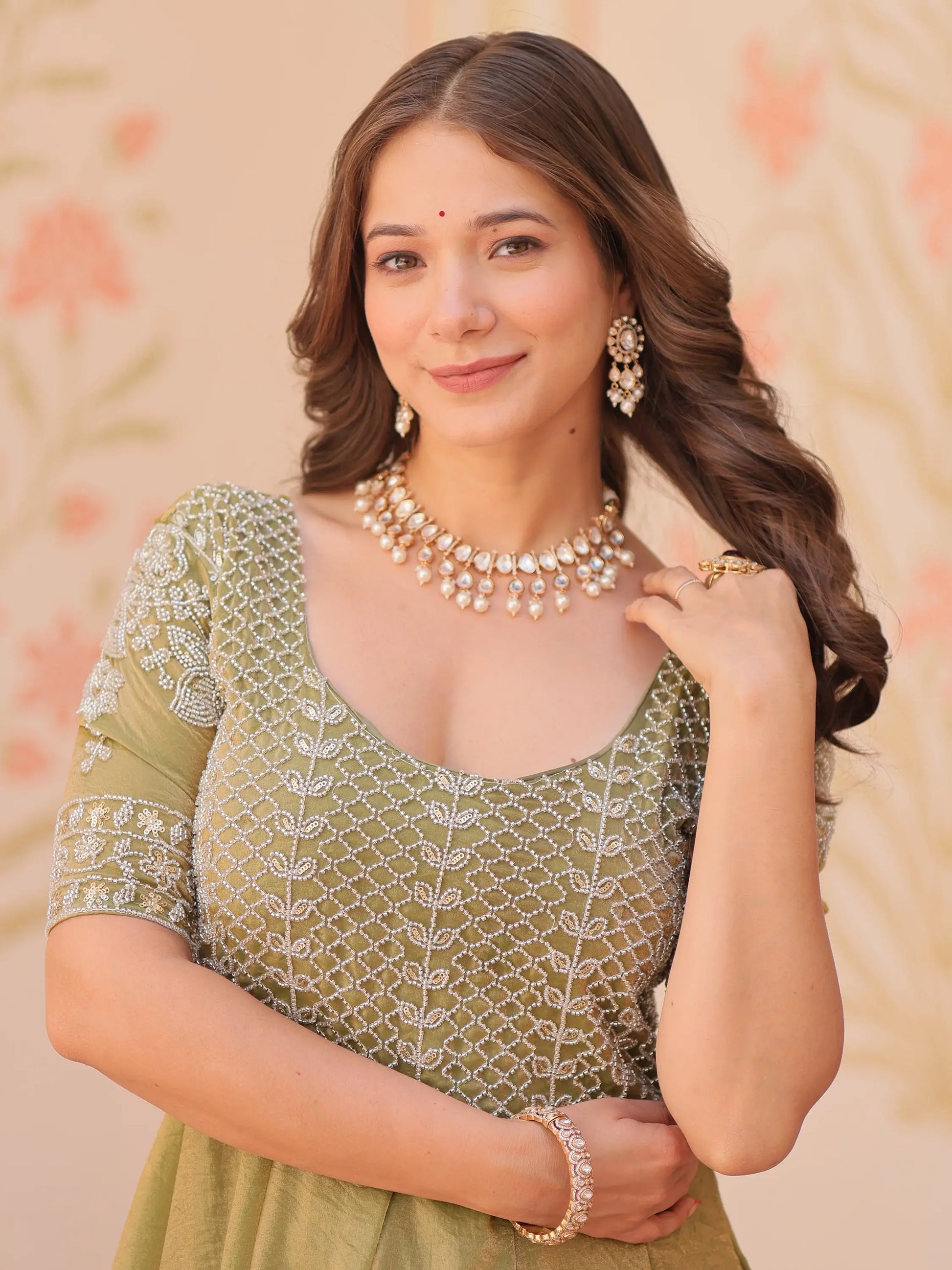 Charming Pista Green Beads Work Organza Event Wear Gown - Zeel Clothing