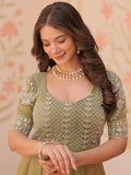 Charming Pista Green Beads Work Organza Event Wear Gown - Zeel Clothing