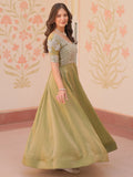 Charming Pista Green Beads Work Organza Event Wear Gown - Zeel Clothing