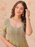 Charming Pista Green Beads Work Organza Event Wear Gown - Zeel Clothing