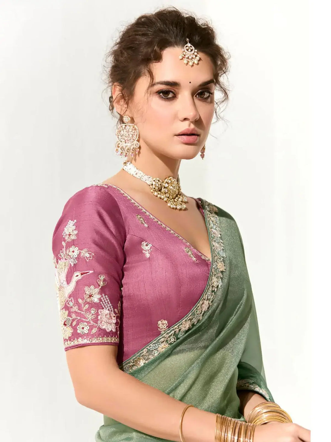Charming Pista Green Border Work Tissue Silk Event Wear Saree - Zeel Clothing