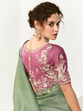 Charming Pista Green Border Work Tissue Silk Event Wear Saree - Zeel Clothing