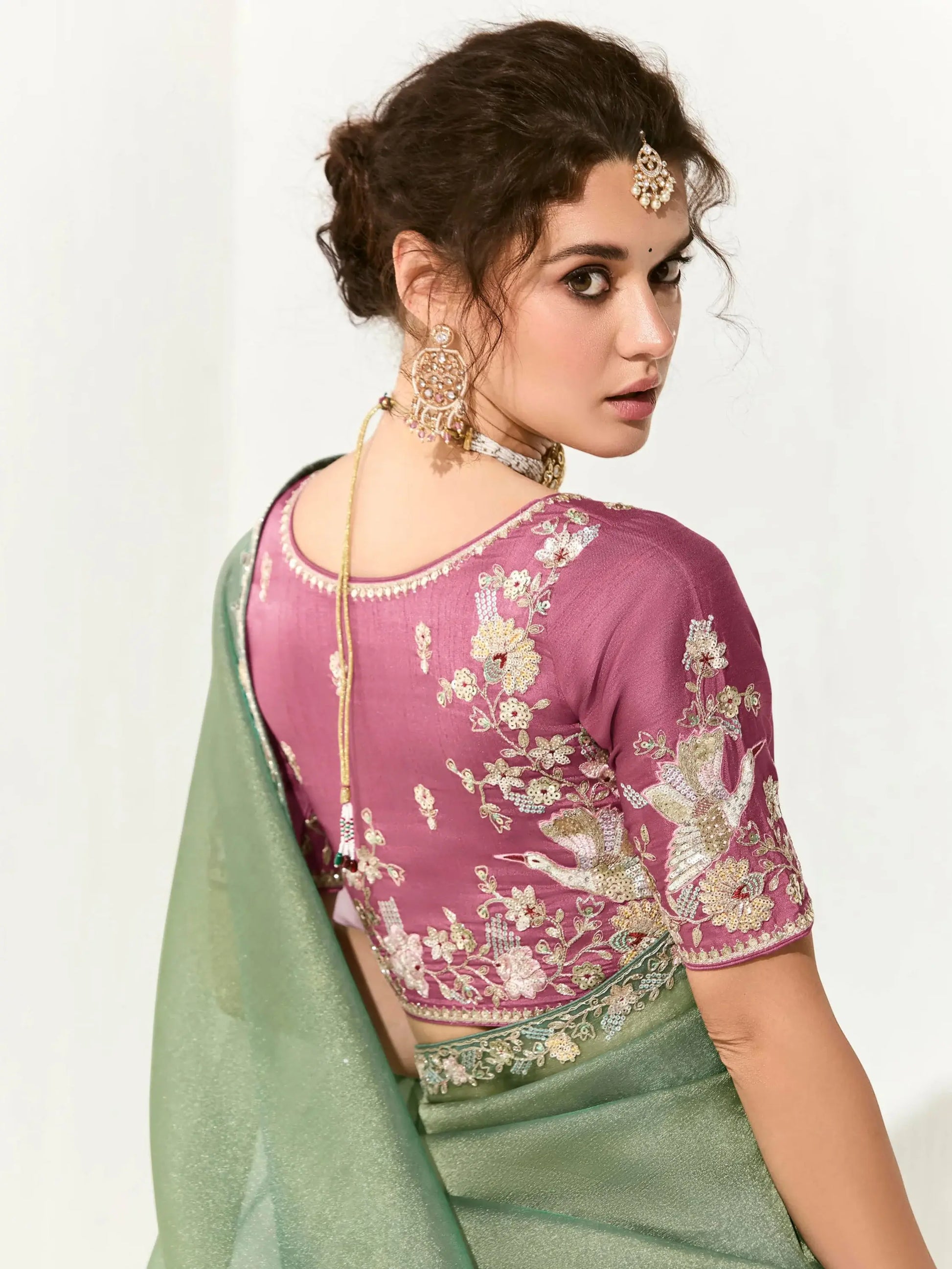 Charming Pista Green Border Work Tissue Silk Event Wear Saree - Zeel Clothing