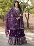 Charming Purple Embroidered Georgette Wedding Lehenga Choli