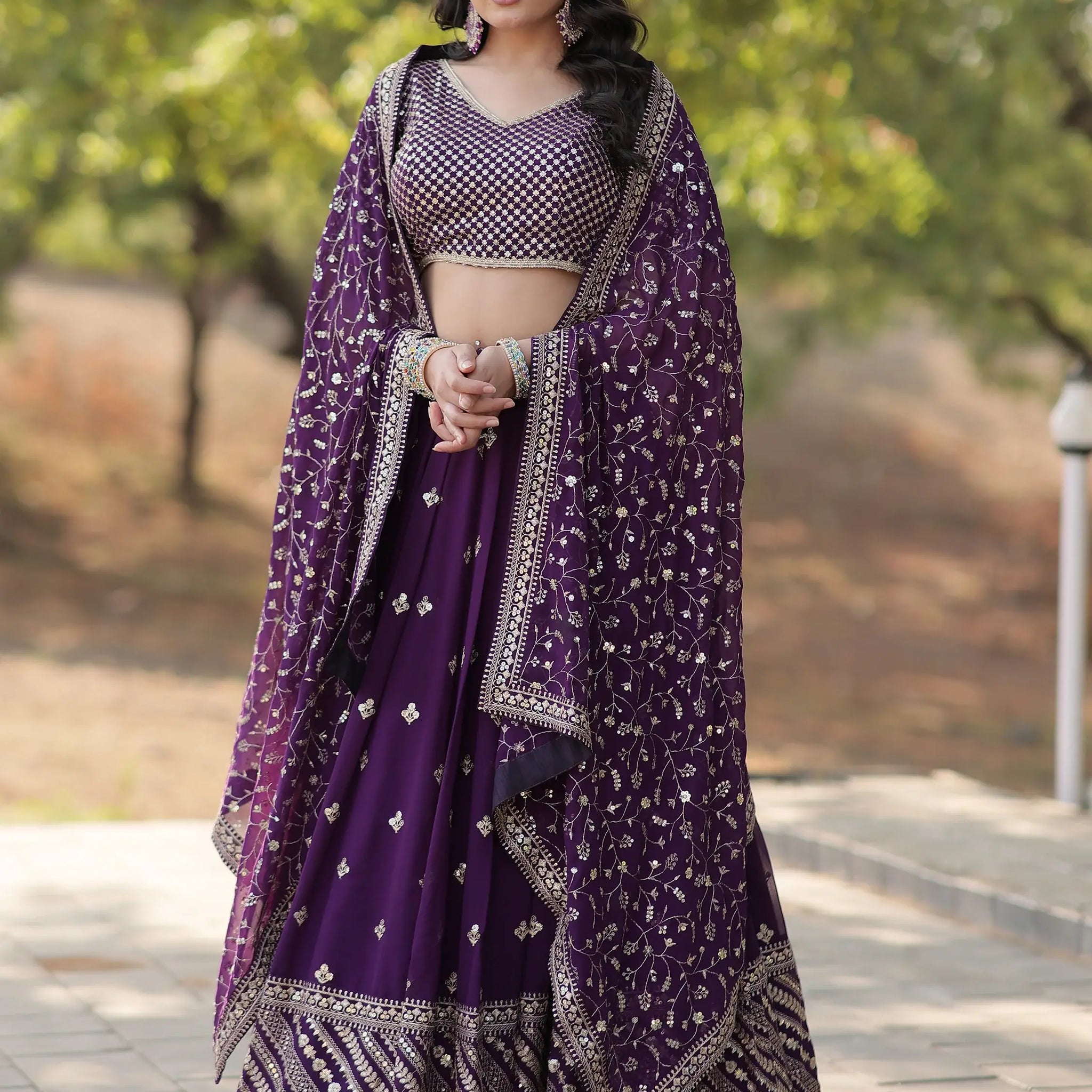 Charming Purple Embroidered Georgette Wedding Lehenga Choli - Zeel Clothing