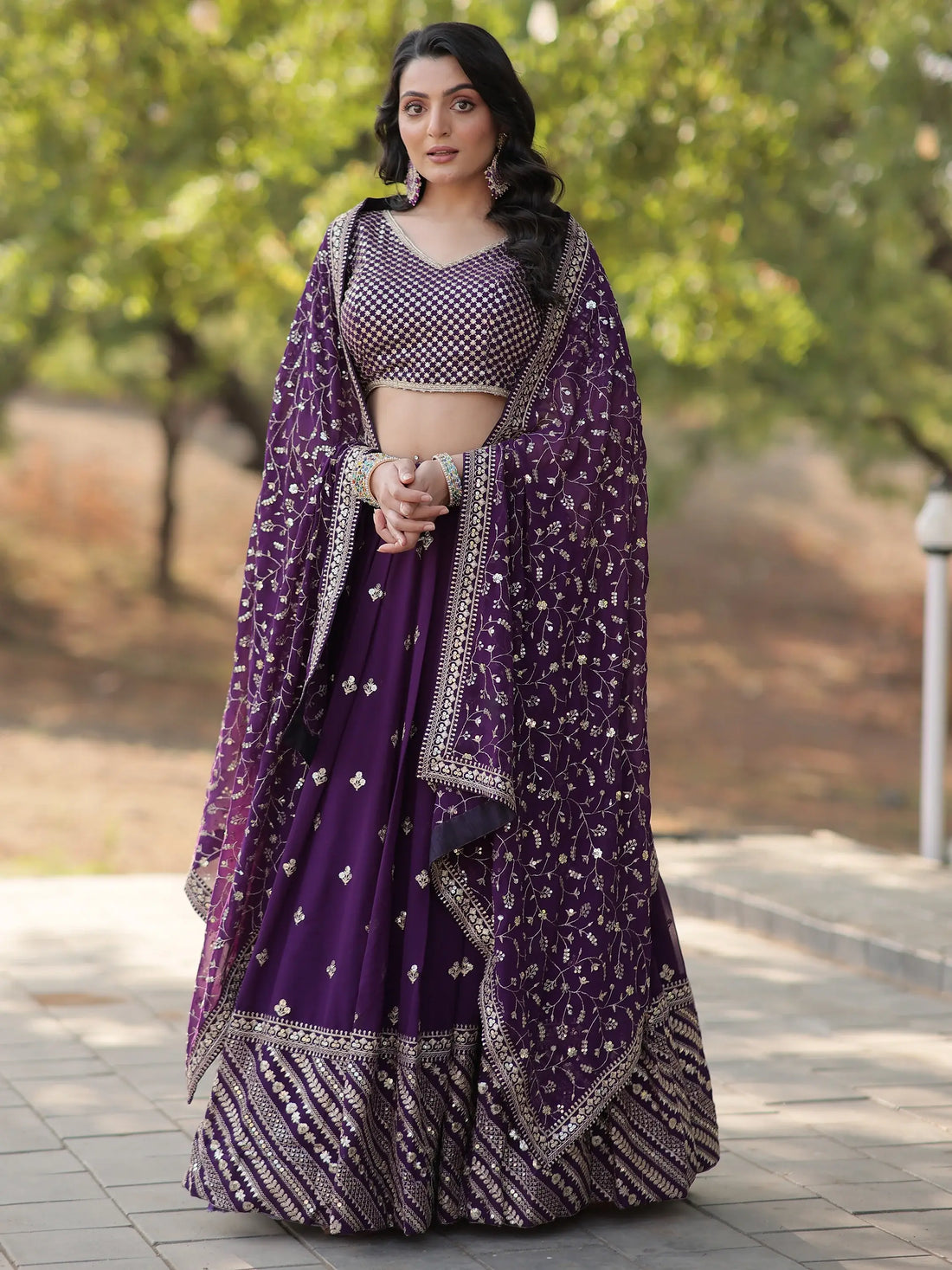 Charming Purple Embroidered Georgette Wedding Lehenga Choli - Zeel Clothing