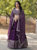 Charming Purple Embroidered Georgette Wedding Lehenga Choli - Zeel Clothing