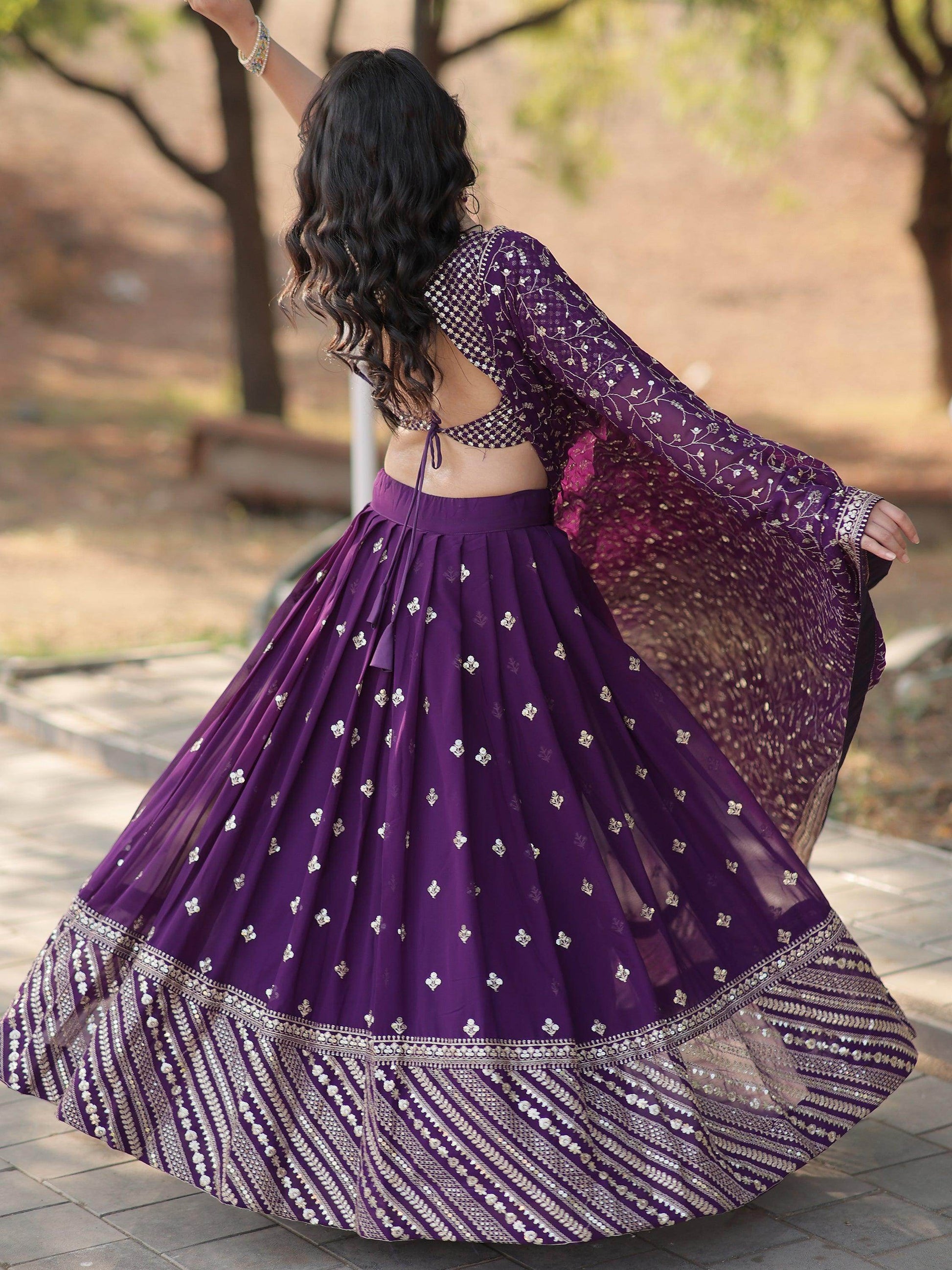 Charming Purple Embroidered Georgette Wedding Lehenga Choli - Zeel Clothing