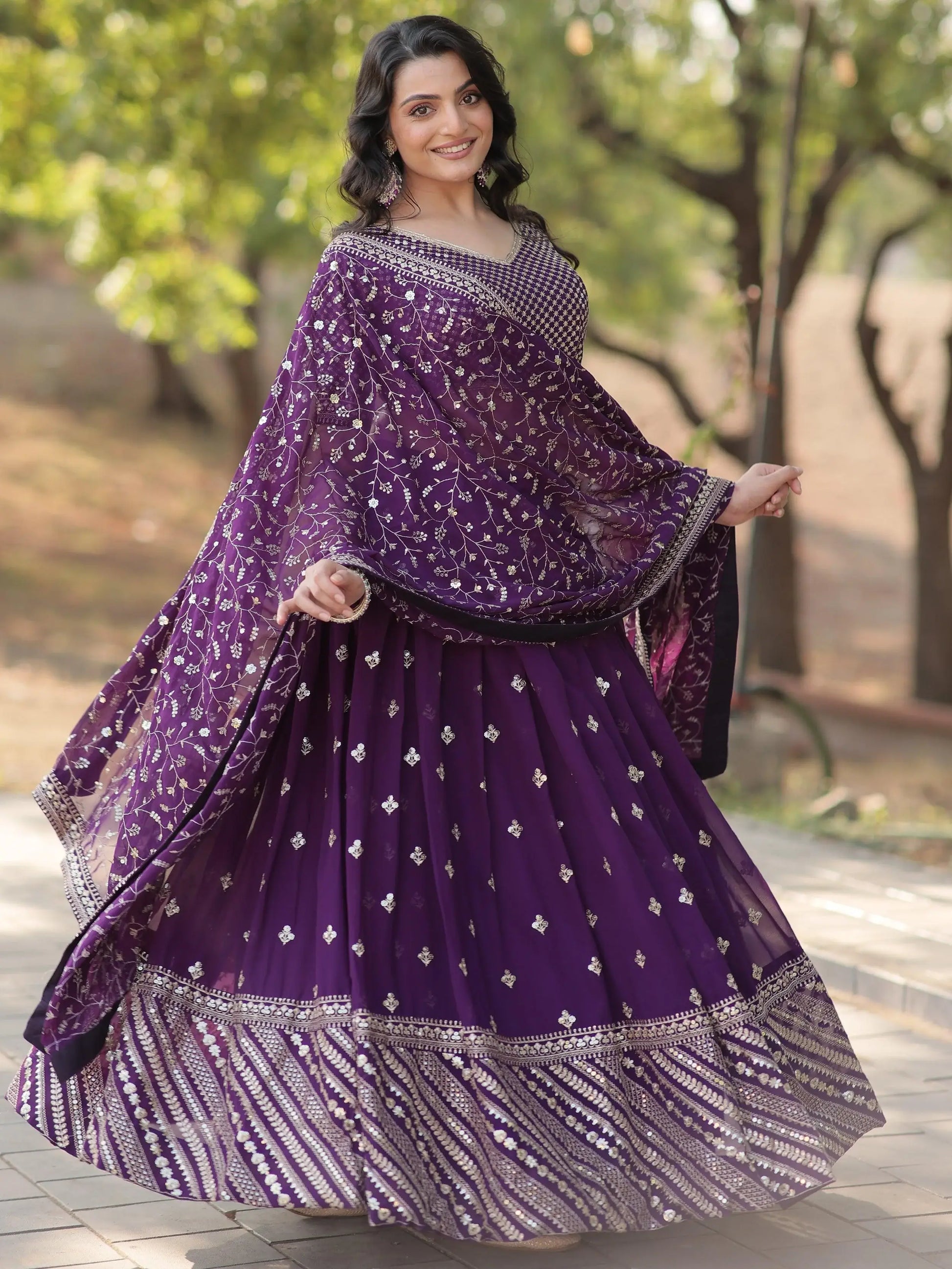 Charming Purple Embroidered Georgette Wedding Lehenga Choli - Zeel Clothing