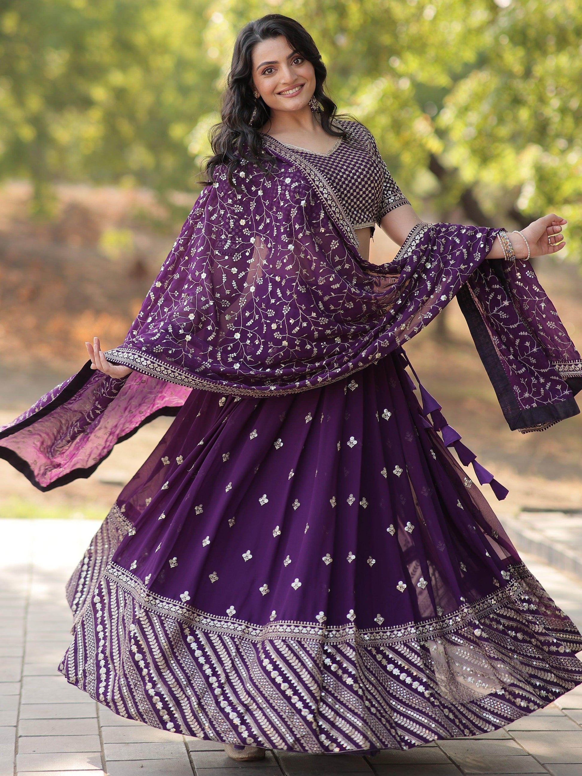 Charming Purple Embroidered Georgette Wedding Lehenga Choli - Zeel Clothing