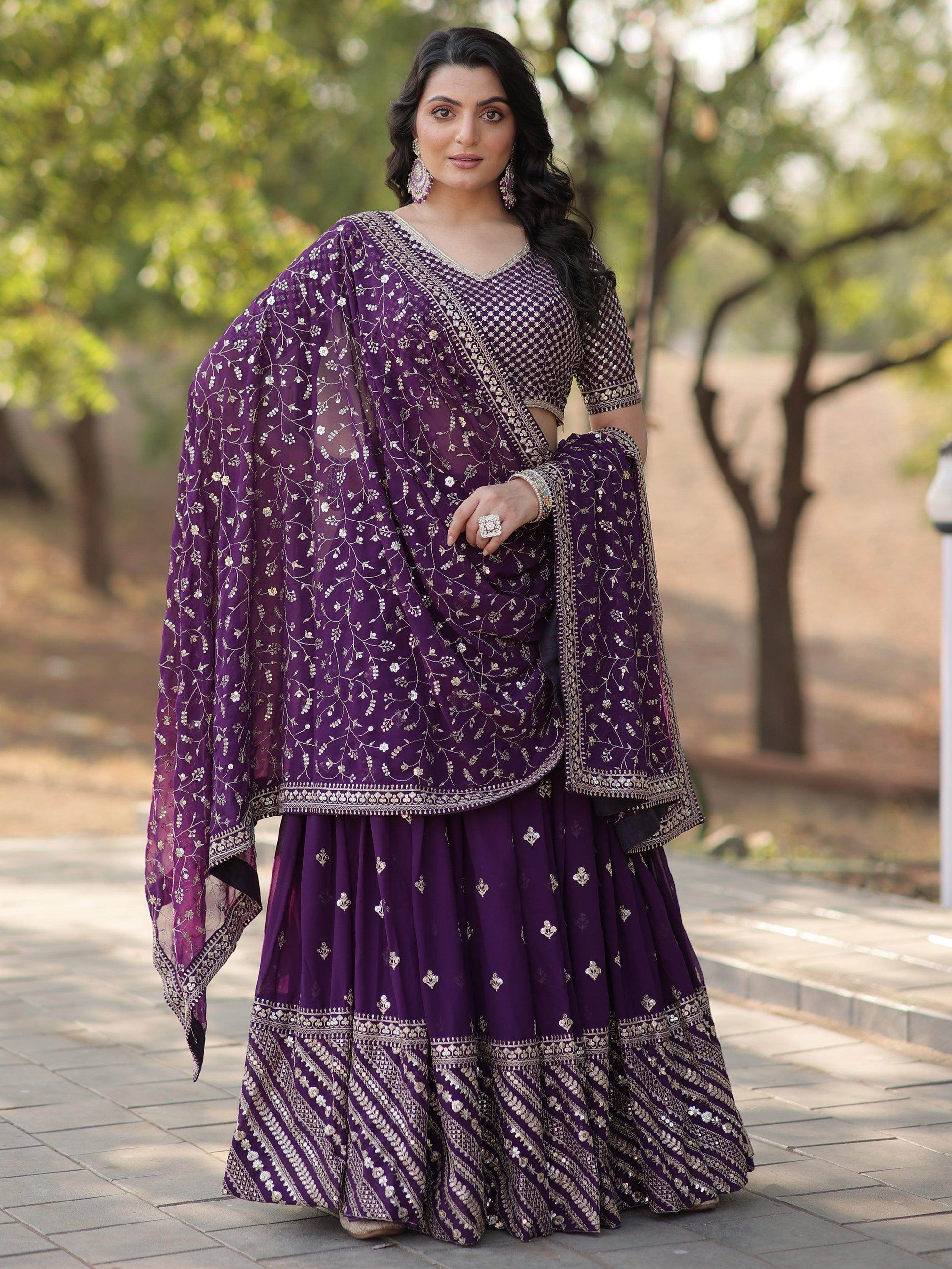 Charming Purple Embroidered Georgette Wedding Lehenga Choli - Zeel Clothing