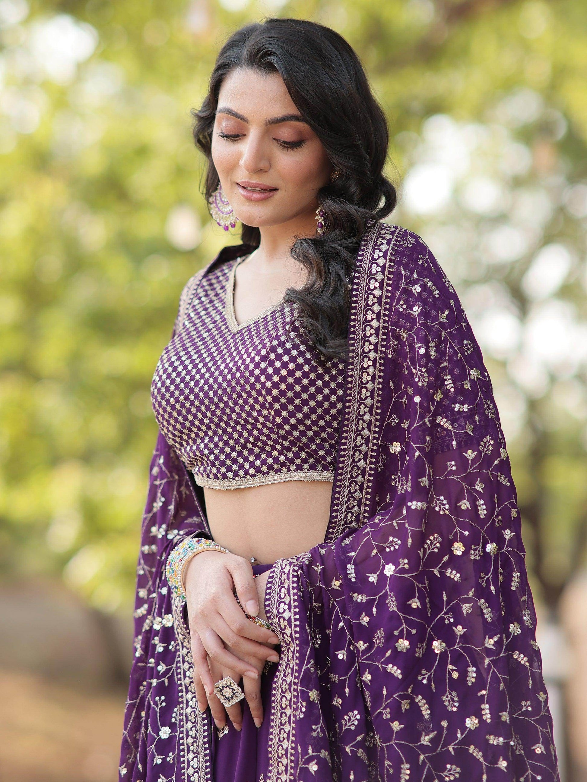 Charming Purple Embroidered Georgette Wedding Lehenga Choli - Zeel Clothing