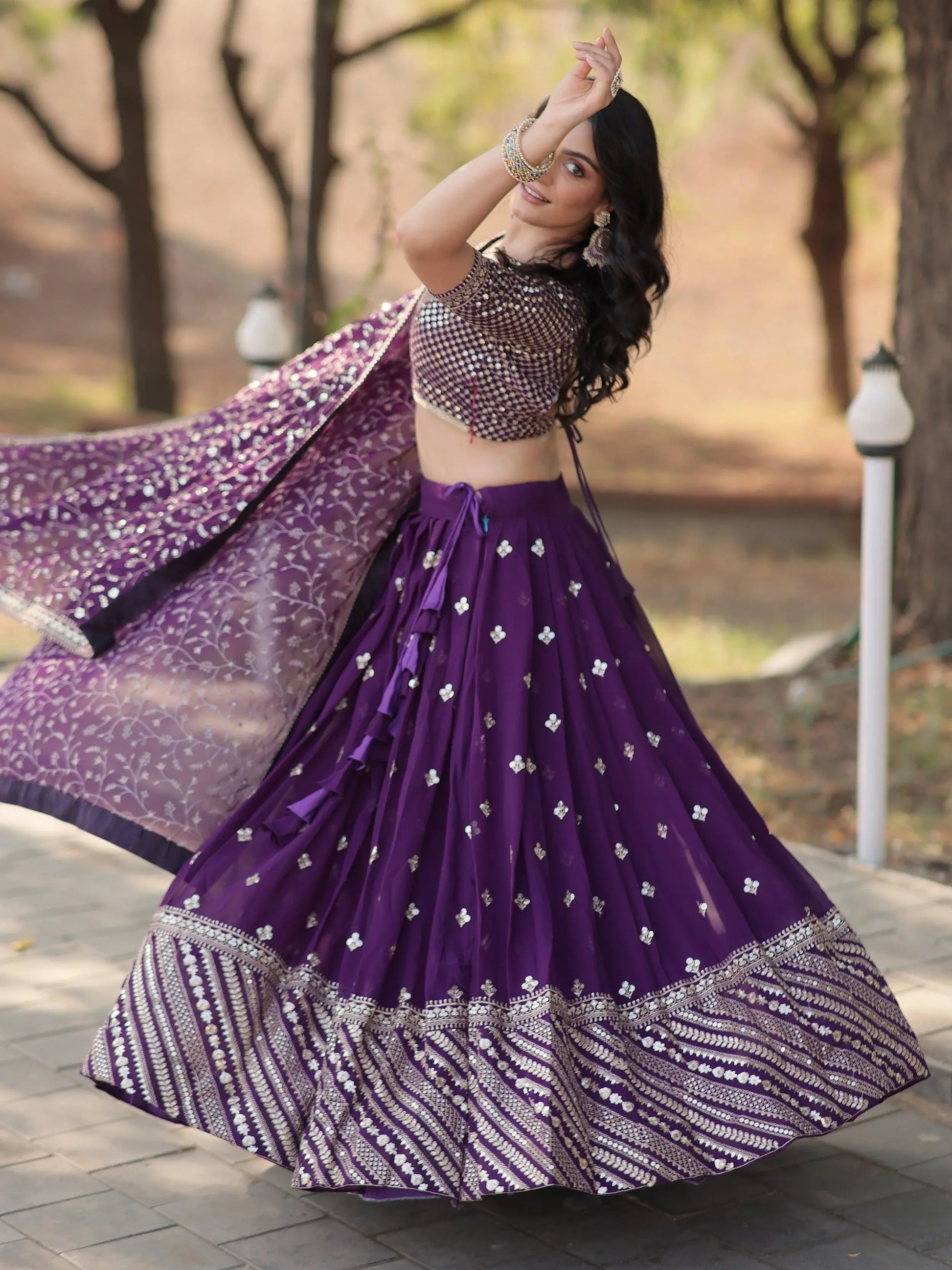 Charming Purple Embroidered Georgette Wedding Lehenga Choli - Zeel Clothing