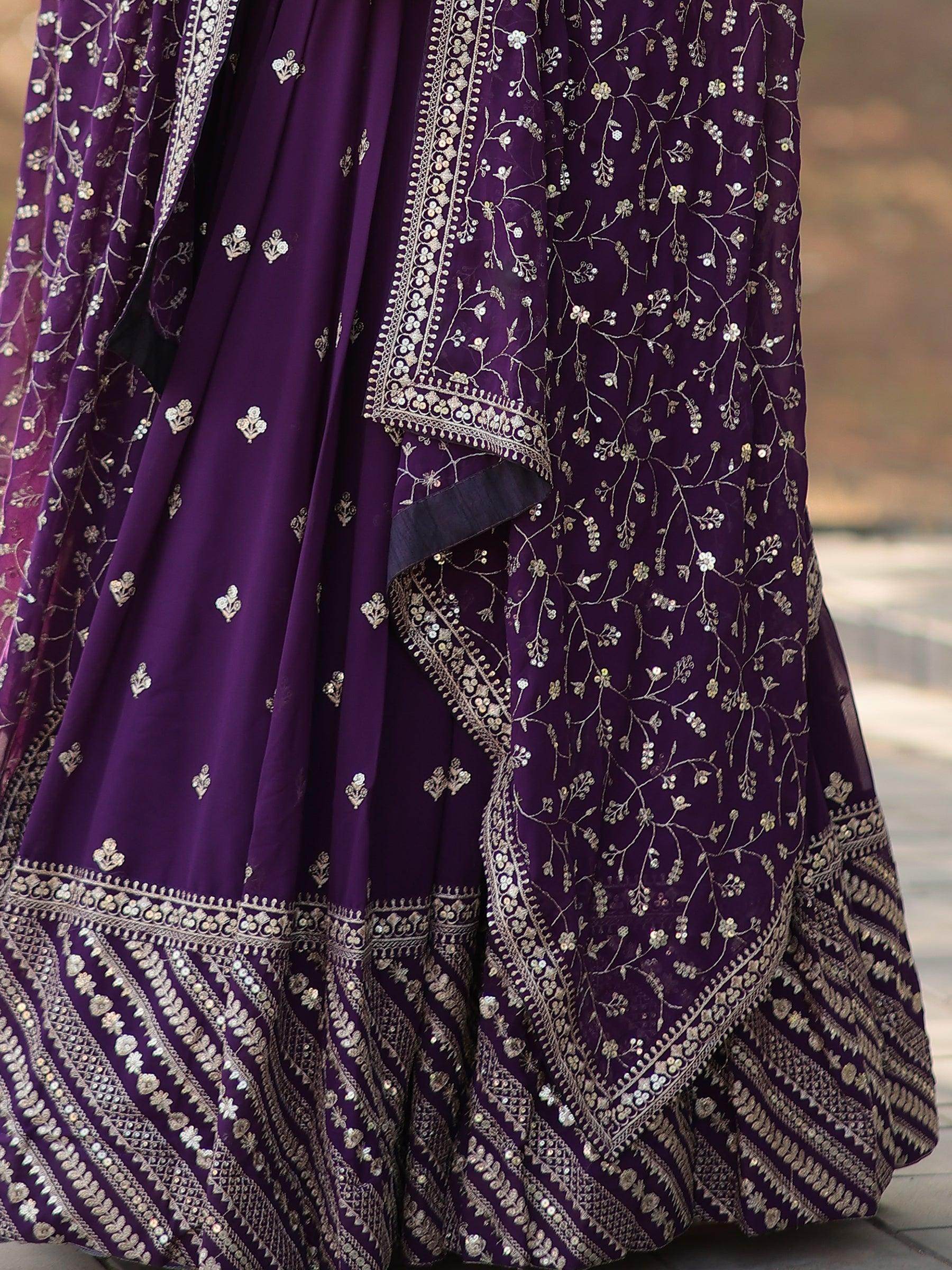 Charming Purple Embroidered Georgette Wedding Lehenga Choli - Zeel Clothing