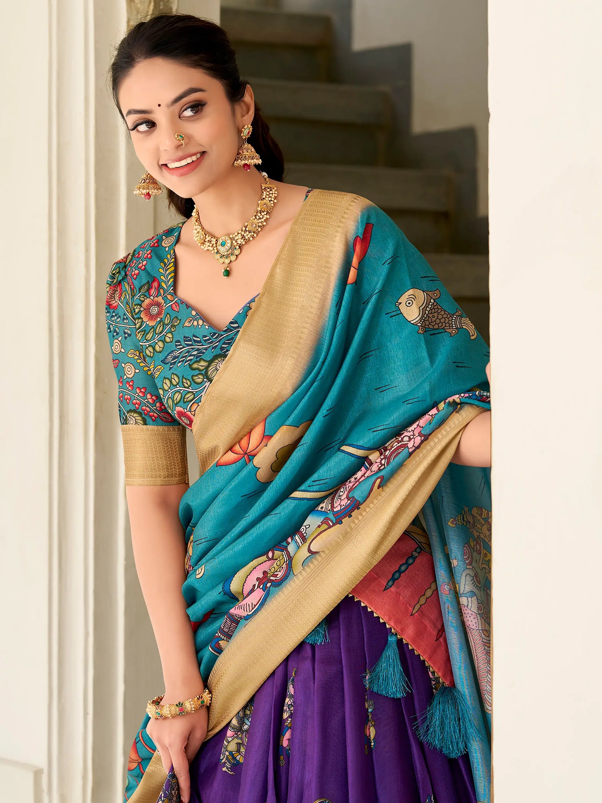 Charming Purple Kalamkari Printed Dola Silk Lehenga Choli - Zeel Clothing
