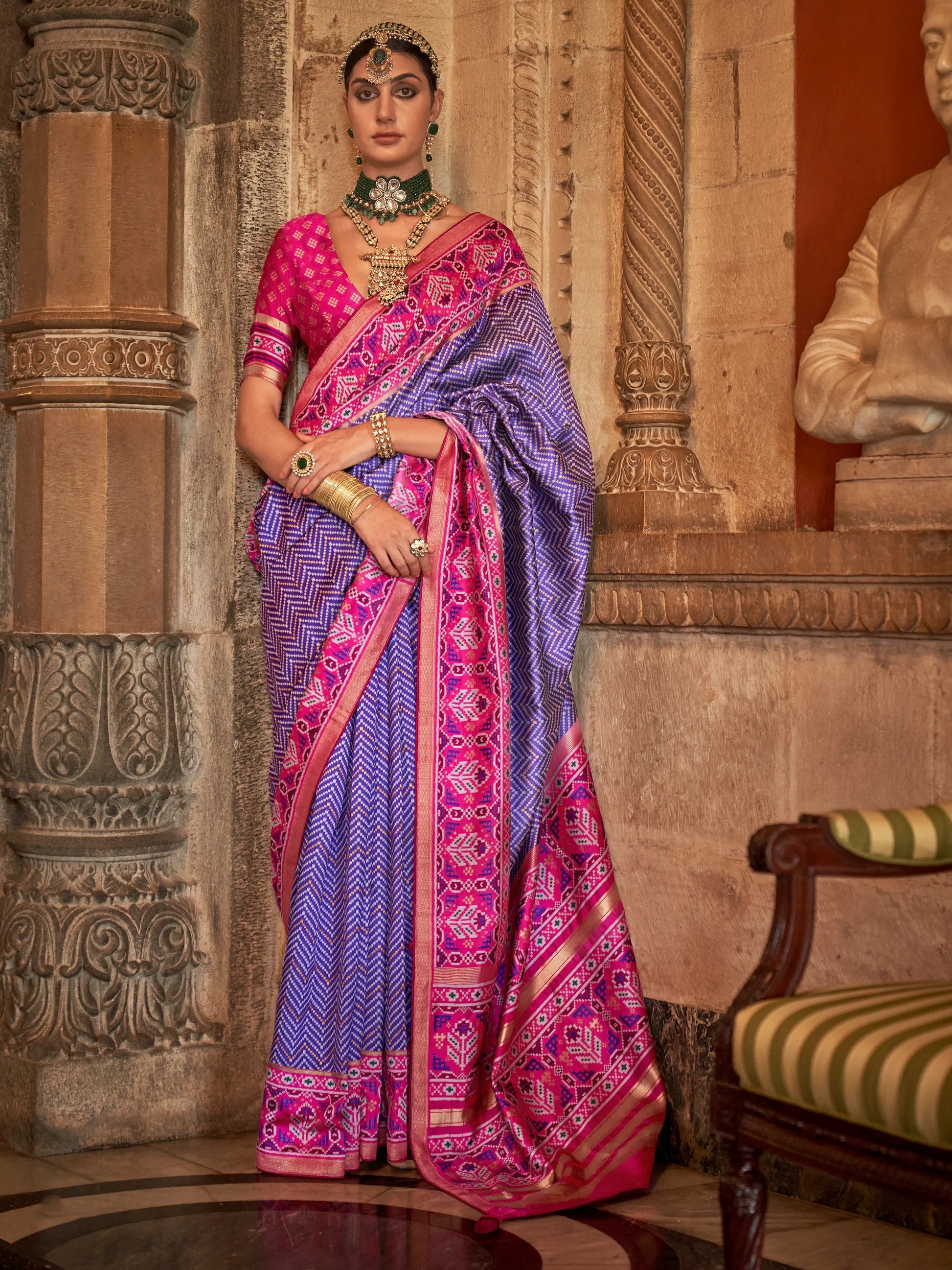 Charming Purple Patola Printed Silk Traditional Saree With Blouse - Zeel Clothing